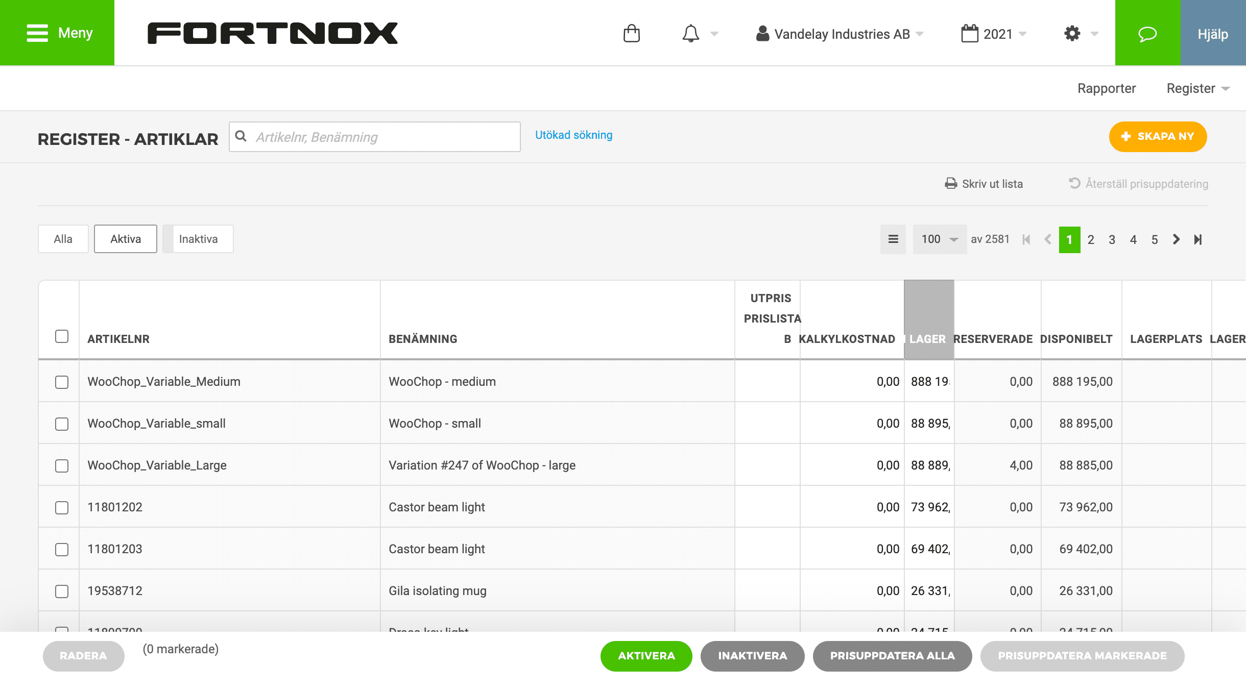 Fortnox integration WooCommerce - Artiklar lager